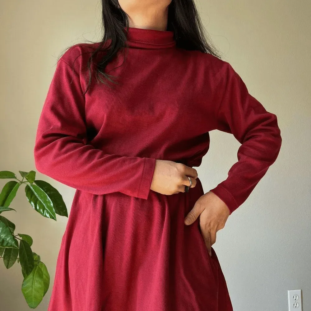 vtg 90s Lands end upcycled reowrked 2 piece skirt crop top set red‎ knit small